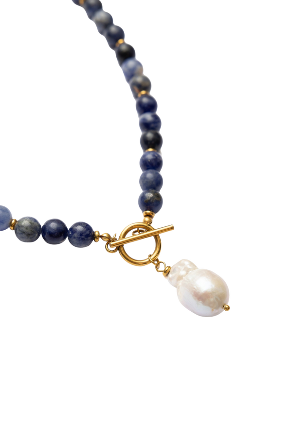 Sodalite & Baroque Pearl Necklace