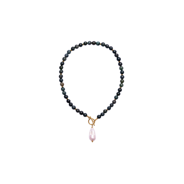 Moss Agate & Baroque Pearl Necklace